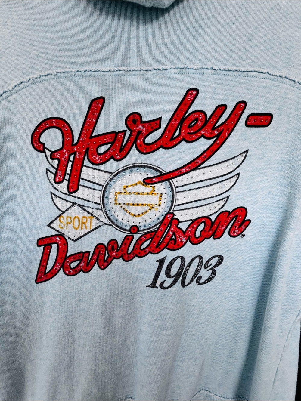 Harley-Davidson Bling Rhinestone Zip Up Hoodie Jacket Womens XL distressed Moto